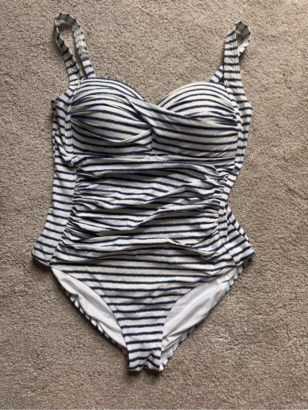 Nip Tuck navy stripe swimsuit 10